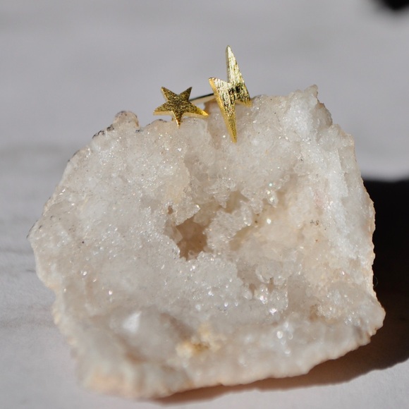 Gold plated earrings Star and lightening bolt set - Picture 3 of 3